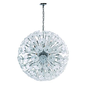 ET2 Fiori 31.5 Inch 28 Light Clear Murano Glass Pendant in Polished Chrome