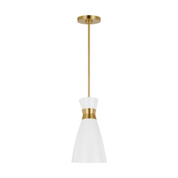 Heath One Light Pendant in Matte White and Burnished Brass by Visual Comfort Studio