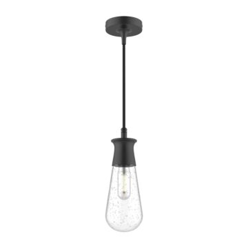 Marcel One Light Outdoor Pendant in Clear Bubble Glass Textured Black by Alora