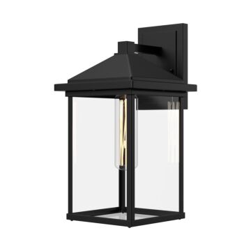 Larchmont One Light Exterior Wall Mount in Clear Glass Textured Black by Alora