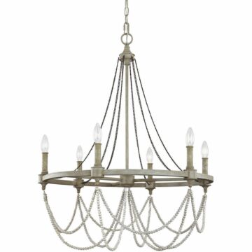 Beverly Six Light Chandelier in French Washed Oak   Distressed White Wood by Visual Comfort Studio