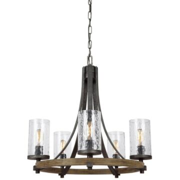 Angelo Five Light Chandelier in Distressed Weathered Oak   Slate Grey Metal by Visual Comfort Studio