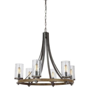 Angelo Six Light Chandelier in Distressed Weathered Oak   Slate Grey Metal by Visual Comfort Studio