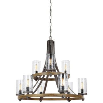 Angelo Nine Light Chandelier in Distressed Weathered Oak   Slate Grey Metal by Visual Comfort Studio