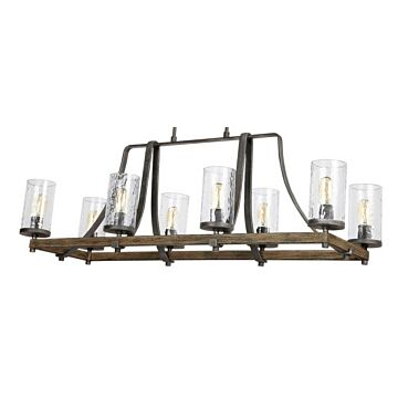 Angelo Eight Light Island Chandelier in Distressed Weathered Oak   Slate Grey Metal by Visual Comfort Studio
