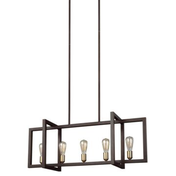 Finnegan Five Light Island Chandelier in New World Bronze by Visual Comfort Studio
