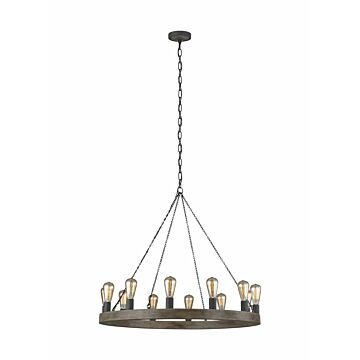 Avenir 12 Light Chandelier in Weathered Oak Wood   Antique Forged Iron by Visual Comfort Studio