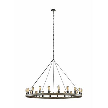 Avenir 20 Light Chandelier in Weathered Oak Wood   Antique Forged Iron by Visual Comfort Studio