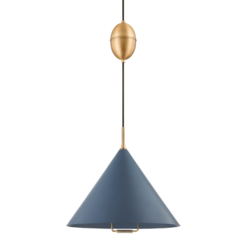 Fontana One Light Pendant in Patina BrassSlate Blue by Troy Lighting