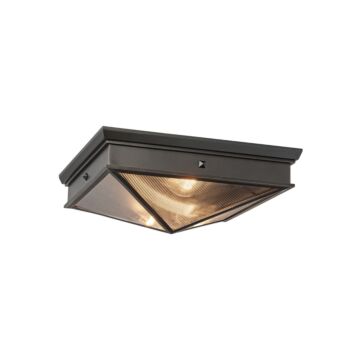 Cairo Two Light Flush Mount in Ribbed Glass Urban Bronze by Alora