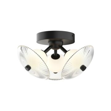 Hera LED Flush Mount in Matte Black Clear Ribbed Glass by Alora