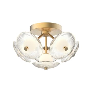 Hera LED Flush Mount in Brushed Gold Clear Ribbed Glass by Alora