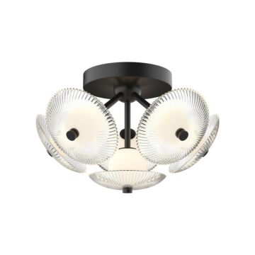 Hera LED Flush Mount in Matte Black Clear Ribbed Glass by Alora