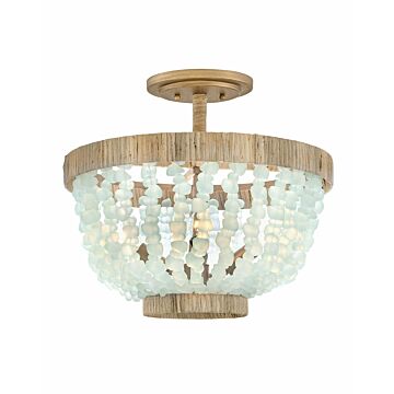 Fredrick Ramond Dune 4-Light Semi-Flush Ceiling Light In Burnished Gold With Blue Sea Glass