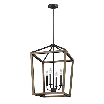 Gannet Four Light Chandelier in Weathered Oak Wood   Antique Forged Iron by Visual Comfort Studio