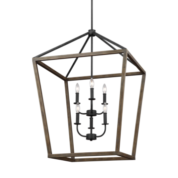 Gannet Six Light Chandelier in Weathered Oak Wood   Antique Forged Iron by Visual Comfort Studio