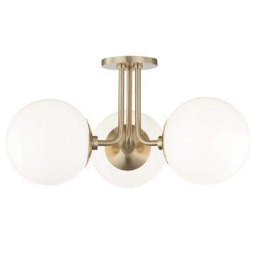 Stella Three Light Semi Flush Mount in Aged Brass by Mitzi