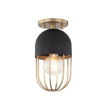 Haley One Light Semi Flush Mount in Aged Brass Black by Mitzi