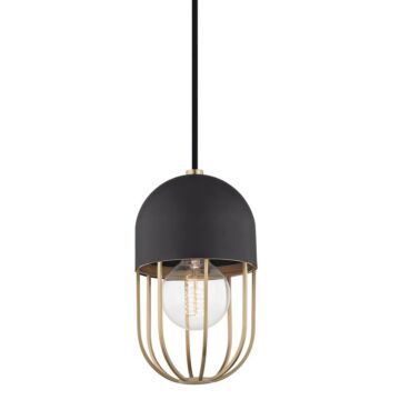 Haley One Light Pendant in Aged Brass Black by Mitzi
