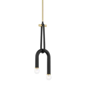 Whit Two Light Pendant in Aged BrassBlack by Mitzi