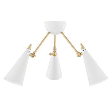 Mitzi Moxie 3 Light Ceiling Light in Aged Brass and White