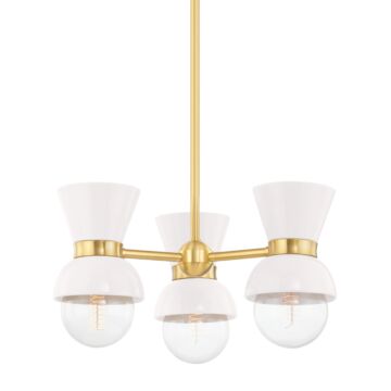 Gillian 3-Light Semi-Flush Mount Ceiling Light in Aged Brass with Ceramic Gloss Cream