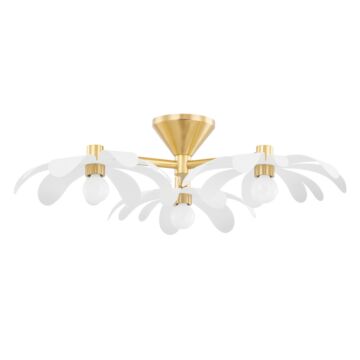 Twiggy Three Light Semi Flush Mount in Aged BrassTextured White by Mitzi