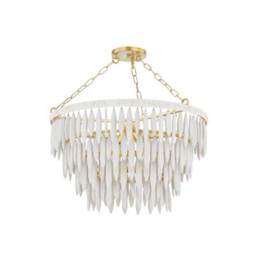 Tiffany Four Light Chandelier in Aged BrassTextured Cream by Mitzi