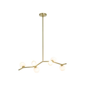 Hampton Six Light Chandelier in Brushed Brass With White Glass by Avenue Lighting
