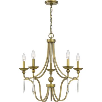 Joules Five Light Chandelier in Aged Brass by Quoizel