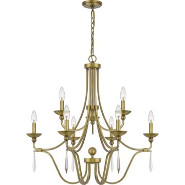 Joules Nine Light Chandelier in Aged Brass by Quoizel