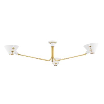 Split 3-Light Semi-Flush Mount in Aged Brass with Soft White