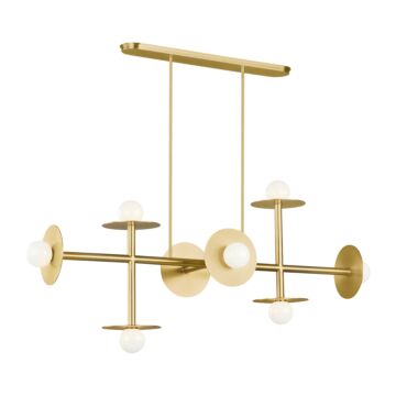 Nodes Eight Light Linear Chandelier in Burnished Brass by Visual Comfort Studio