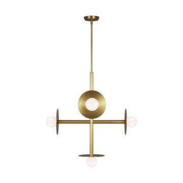 Nodes Five Light Chandelier in Burnished Brass by Visual Comfort Studio
