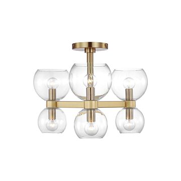 Londyn Six Light Semi Flush Mount in Burnished Brassith Clear Glass by Visual Comfort Studio