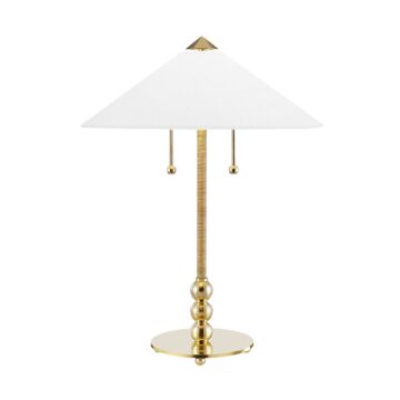 Flare Two Light Table Lamp in Aged Brass by Hudson Valley