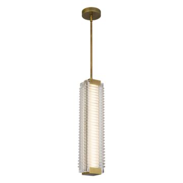 Alai LED Pendant in Vintage Brass Ribbed Glass by Alora