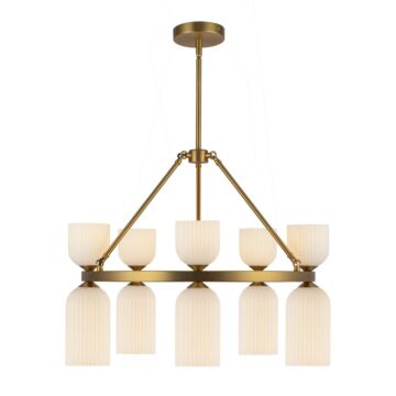 Nelly  Chandelier in Brushed Gold Glossy Ribbed Opal Glass by Alora