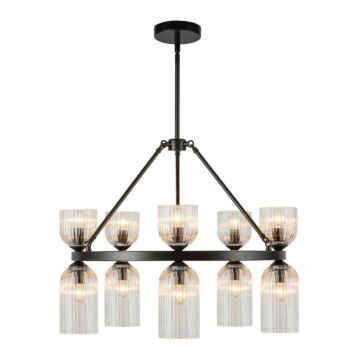 Nelly  Chandelier in Matte Black Clear Ribbed Glass by Alora