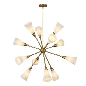Cosmo  Chandelier in Brushed Gold Glossy Ribbed Opal Glass by Alora