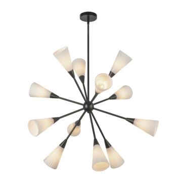 Cosmo  Chandelier in Matte Black Glossy Ribbed Opal Glass by Alora