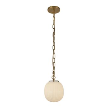 Cherise  Pendant in Brushed Gold Glossy Ribbed Opal Glass by Alora