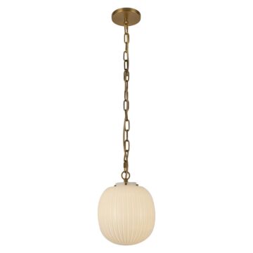 Cherise  Pendant in Brushed Gold Glossy Ribbed Opal Glass by Alora