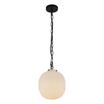 Cherise  Pendant in Matte Black Glossy Ribbed Opal Glass by Alora