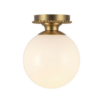 Otis  Semi-Flush Mount in Brushed Gold Glossy Opal Glass by Alora