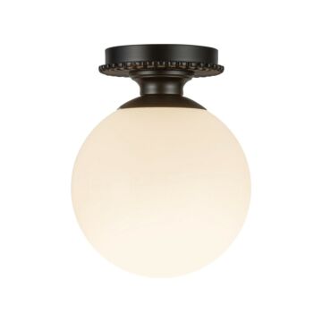 Otis  Semi-Flush Mount in Matte Black Glossy Opal Glass by Alora