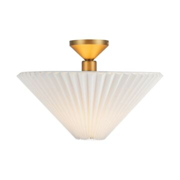 Bridgette  Semi-Flush Mount in Brushed Gold Folded White by Alora