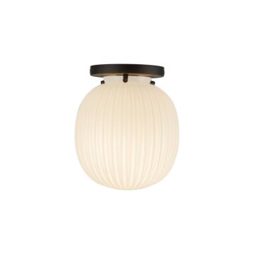 Cherise  Semi-Flush Mount in Matte Black Glossy Ribbed Opal Glass by Alora