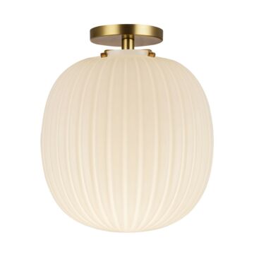 Cherise  Semi-Flush Mount in Brushed Gold Glossy Ribbed Opal Glass by Alora
