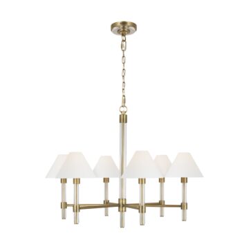 Visual Comfort Studio Robert 6-Light Chandelier in Time Worn Brass And Clear Acrylic by Ralph Lauren
